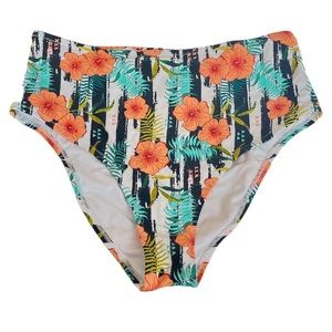 Cupshe Floral and Stripes High Waisted Bikini Swim Bottoms White Black Large